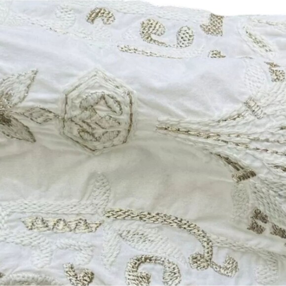 Soft Surroundings Boho Maribel Cotton Peasant Top Embroidered Cream Beige Gold M - Picture 8 of 16